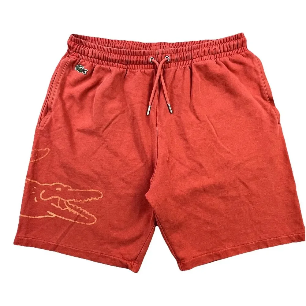 Lacoste Logo Sweat Shorts Mens M Orange Big Croc French Terry Athletic Pockets - Picture 1 of 14